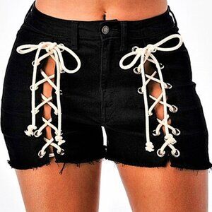 black lace up shorts